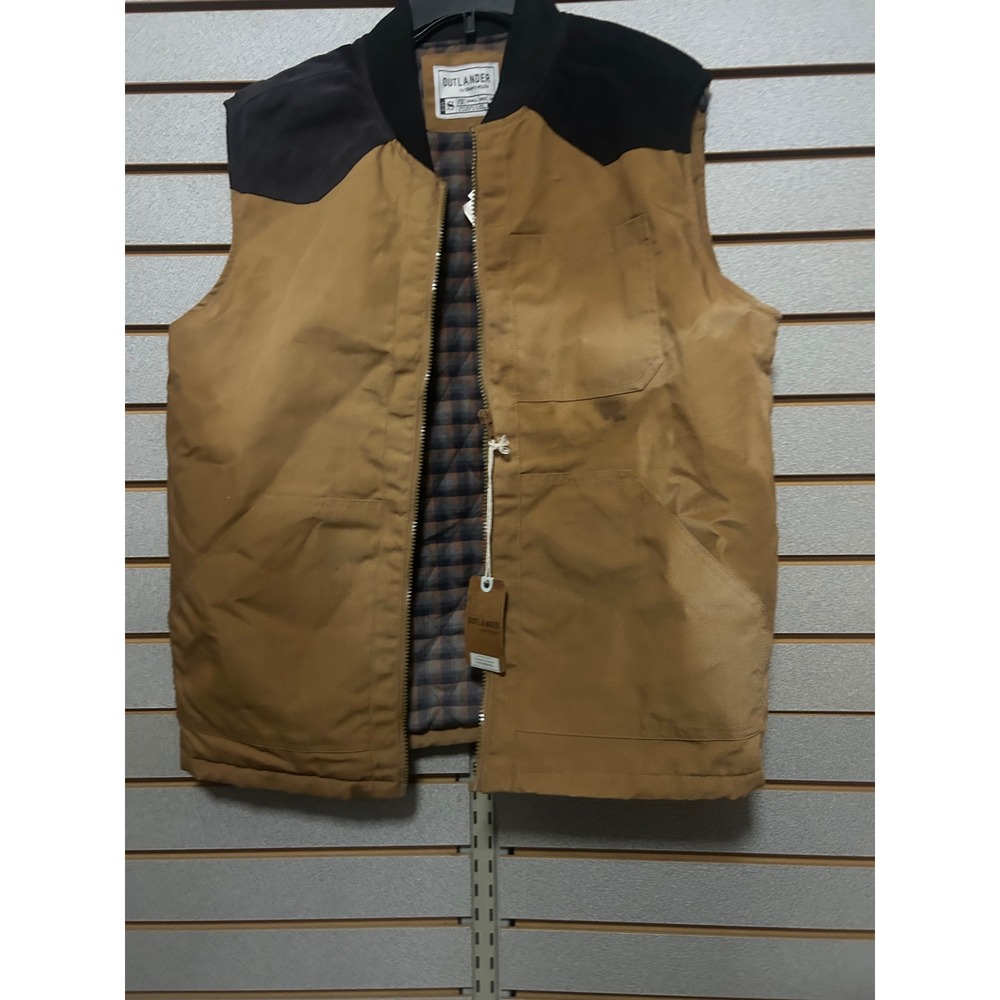 Outlander by Craft+Flow Womens Canvas Western Vest Tan Black Plaid Lined Small